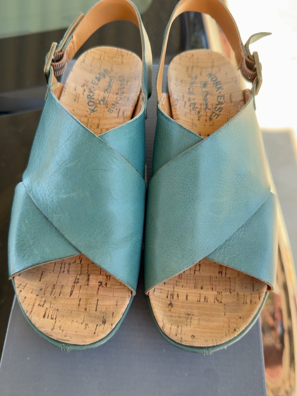Kork-Ease Teal Crossband Cork Slingback Sandal